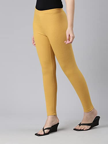 Image of GO COLORS Drop Needle Ribbed Active Leggings for Women | Lightweight, Spandex Waistband, Mid Rise