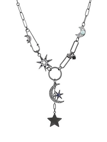 Hanary Gothic Black Boho Moon and Star Necklace Star Jewelry Charm Boho Necklace Christmas Jewelry Gift For Women