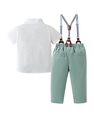 Image of YALLET Toddler Baby Boy Clothes Suit Gentleman Wedding Outfits Formal Dress Shirt+Bowtie+Suspender Pants