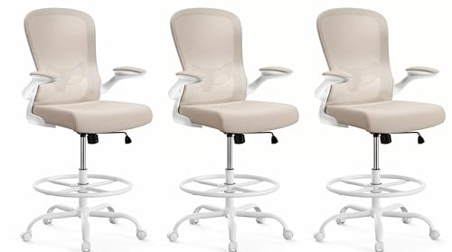 Image of ErGear Drafting Chair,Tall Office Chair with Flip-Up Armrests, High Desk Chair Adjustable Height and Adjustable Footrest Ring, Ergonomic Standing Desk Chair with Lumbar Support, Khaki,3 Pack