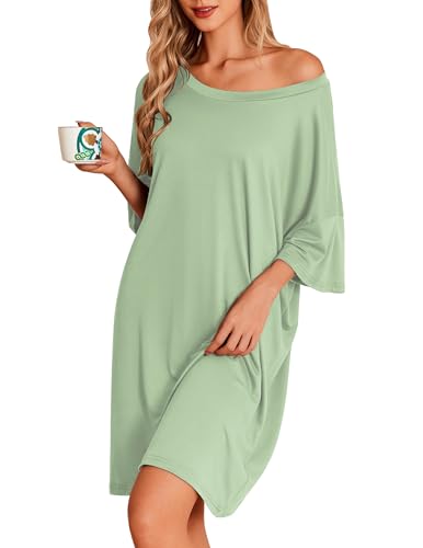 Image of Ekouaer Plus Size Nightgowns for Women Oversized Sleep Shirt Short Sleeve Nightshirt T-Shirt Dress Sleepwear S-5XL