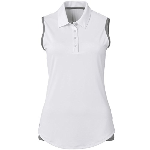 adidas Golf Women's Essentials 3-Stripes Sleeveless Polo Shirt, White/Medium Grey Heather, Large