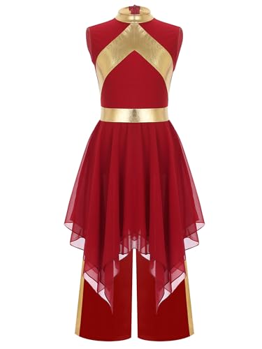 Tenue de danse de louange métallique bordeaux fluide et pantalon large fille 11-12 ans