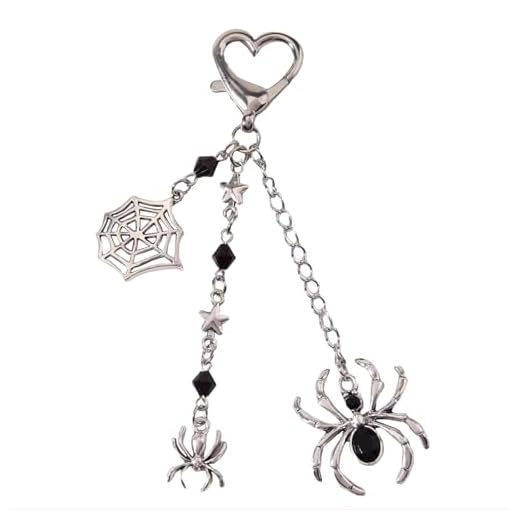 Yeomju 1 Pieza Y2k Goth Punk Estilo Negro Llavero Colgante De Cuentas Con Diseños De Estrella, Araña Y Telaraña, Regalo Unisex Para Festivales