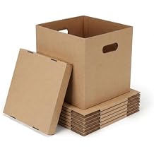 CRUGLA Vinyl Record Storage Boxes with Lids 7 Pack, 13 Inch Cube, Collapsible Corrugated Cardboard, Quick Fold Assembly with Pre-Applied Adhesive, Side Cut-Out Handles, Home Office Organizer