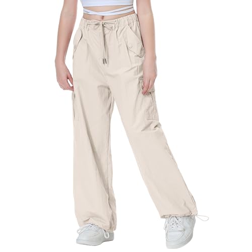 Image of Rolanko Parachute Pants for Girls Y2K Cargo Trousers with Pockets Harajuku Jogger Pants Kids 4-14 Years