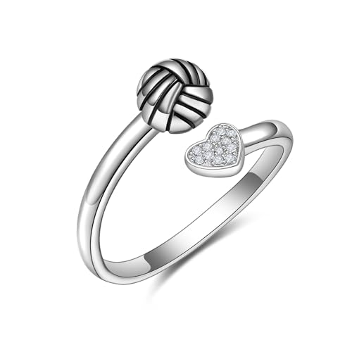 Bague en argent sterling cadeau idéal femme, motif requin et volley-ball