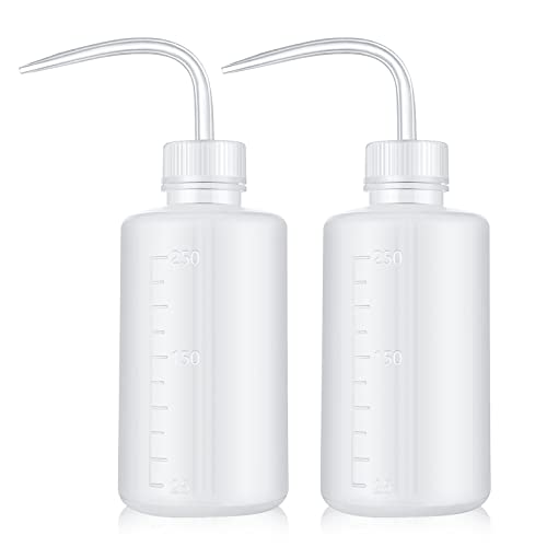 Wash Bottle 2pcs 250ml/8oz Safety Watering Tools, Economy Plastic Squeeze Washing Cleaning With Narrow Mouth Scale Labels for Medical Succulent Irrigation Plant (White)
