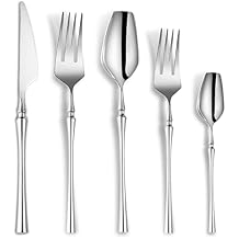 Lemeya 20-Piece Silverware Set for 4,Modern 18/10 Stainless Steel Flatware Set,Unique Rustic Cutlery Utensils Set,Spoon and Fork Set for Home, Restaurant,Wedding,Mirror Polished,Dishwasher Safe