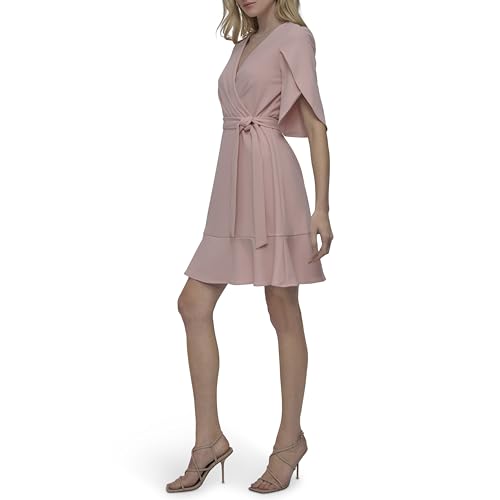 Image of DKNY Women's Tulip Sleeve Scuba Crepe Faux Wrap Dress