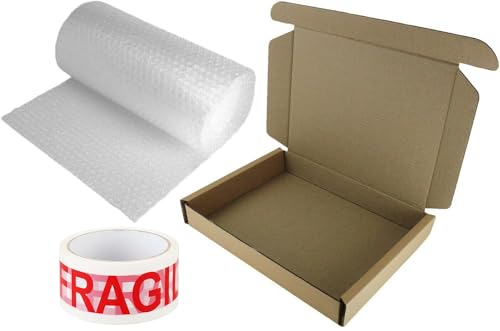 MEG4TEC Laptop Shipping Postal Box Bundle - Includes 47x31x6cm Strong Safe Box + 3m Bubble Wrap + Fragile Tape