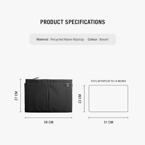 Image of DailyObjects Medium Portable Pivot Laptop Sleeve |Recycled Nylon| Durable|Lightweight|Water Repellent|Padded Zipper|Fits Laptop /MacBook Air /Pro-14|for Men and Women|Office and Daily use (Black)
