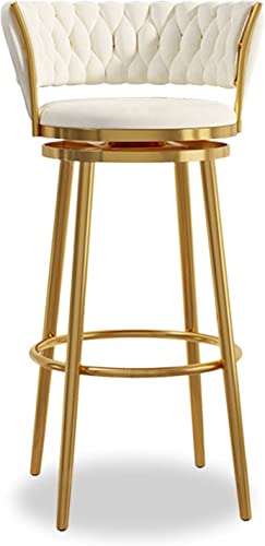 White Velvet Swivel Bar Stools Set of 4 with Gold Frame Indoor/Outdoor Decorative Chairs 75cm Seat Height