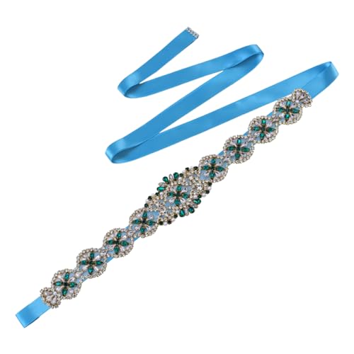 ECYC Ltd Ceinture de robe de mariée en strass vert émeraude avec strass pour robe de demoiselle d'honneur, Blue Ribbon, taille unique