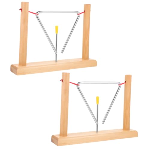 Levemolo 2セット属製三角打楽器 子供 初心者用 ベル付きストライカー 木製スタンド付き
