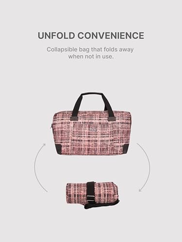 Image of ZOUK Collapsible Duffle Bag for Men and Women | Lightweight Foldable Travel Duffel Bag | Vegan Leather & Handcrafted Fabric | Water-Resistant Lining | 33L Weekend & Short Trip Bag | Cashmere Noir Pink