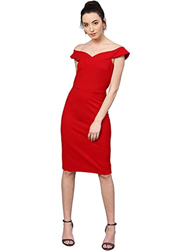 Image of Shasmi Women's Comfortable Mustard Sweetheart Neck Sleeveless Solid Midi Bodycon Casual Western Stylish Dress for Womens