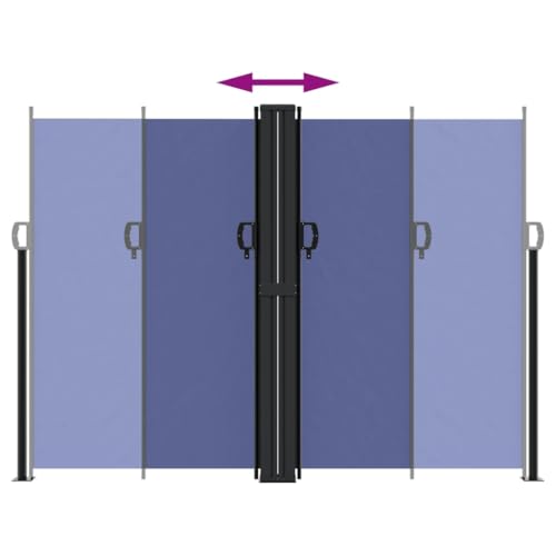 Store latéral extensible bleu 180x1000 cm en polyester et acier