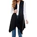 Women's Solid Color Sleeveless Asymetric Hem Open Front Cardigan (Black, XL)