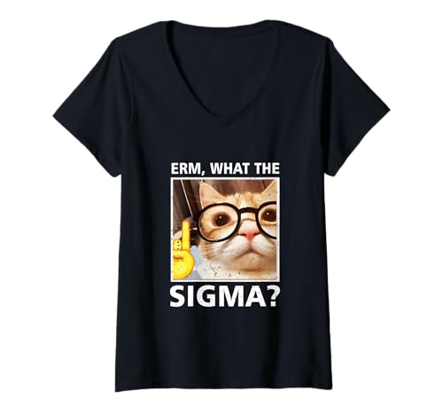 Femme Erm What-The Sigma Cat Meme Selfie Chat portant des lunettes de soleil T-Shirt avec Col en V