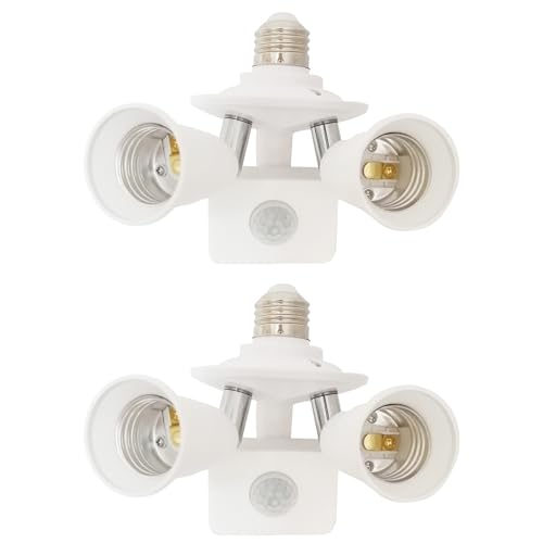 Taigeguang LSE27AS2P 2 In 1 E26/E27 Dual Light Bulb Socket With Motion Sensor,Motion Activated Light Socket Bulb Base Adapter Lamp Holder,360 Degree Rotating 180 Degree Bending Indoor Use Only cover