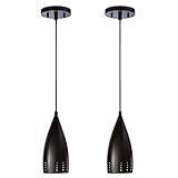 One-Light Adjustable Mini Pendant with Perforated Metal Shade, Brushed Nickel Finish 2-Pack