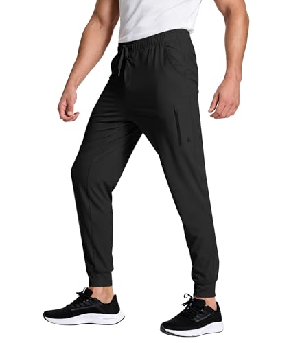 Zoofly Mens Sweatpants Athletic Joggers for Men Workout Pants with Zipper Pockets Elastic Waist Quick Dry Black Stretch Sun Protection Gym Running Breathable XL