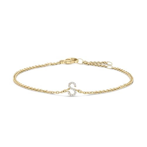10K Yellow Gold Diamond Accent "S" Initial Charm and Link Bracelet