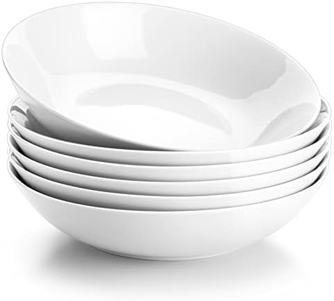 MALACASA 6-teilig Pastateller Suppenteller aus Porzellan, Cremeweiß, 900ml | Salatteller, Servierteller, Tiefe Teller für Spaghetti, Große Suppenschüssel für Pasta Suppen Salat Obs