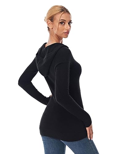 Image of AmelieBoutik Women Hooded V Neck Raglan Long Sleeve Sweater Knit Top