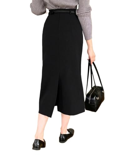 Solid Color Back Slit Pencil Skirt Basic Women's Summer Casual Vinage Skirt3