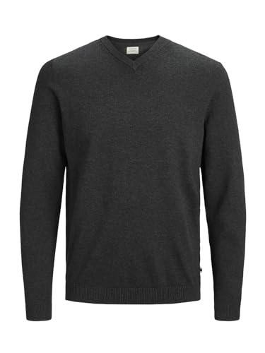 Jack & Jones Homme Jjebasic Knit V-neck Noos Pull, Gris (Dark Grey Melange Dark Grey Melange), L EU