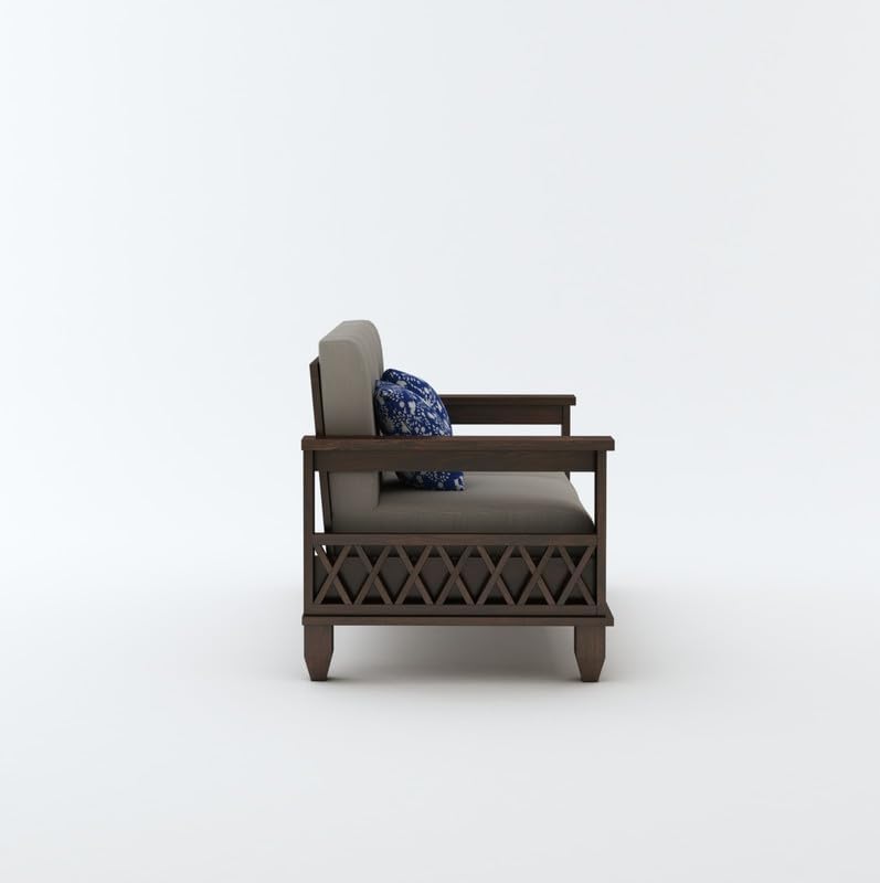 Image of STRATA FURNITURE Sheesham Wood 3 Seater Sofa Set for Living Room Hall Home Solid Wooden 2+1 Seater Sofa Set Furniture (Walnut Finish)