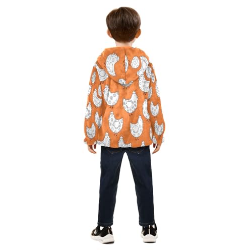 Chicken Eggs Pattern on Orange Toddler Fleece Jacket Girl Boys Hooded Fleece Jacket Coat Warm Outwear Zip-up 3-10T4