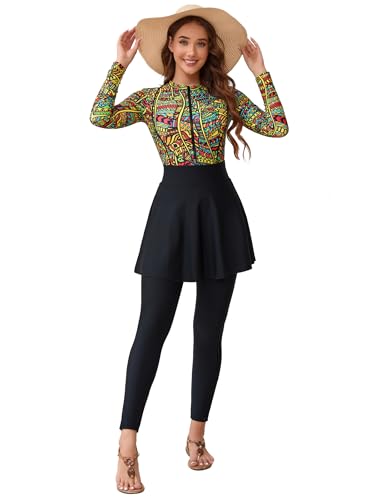 Muslim Swimsuits for Women Long Sleeve Long Sleeve Burkini Full Cover Swimsuit Hijab Rash Guard, 4pcs Set