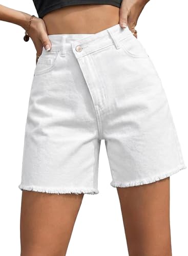 Sidefeel Bermuda Denim Shorts for Women High Waisted Stretchy Dressy Casual Jean Shorts Size 12 White