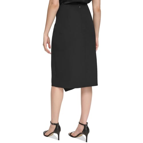 Calvin Klein Womens Pleated Knee Length Wrap Skirt Black 82