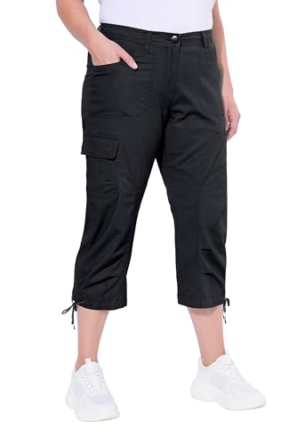 Ulla Popken Damen Stretch Cotton Cargo Crop Pants Cargohose, Schwarz, 50W / 32L