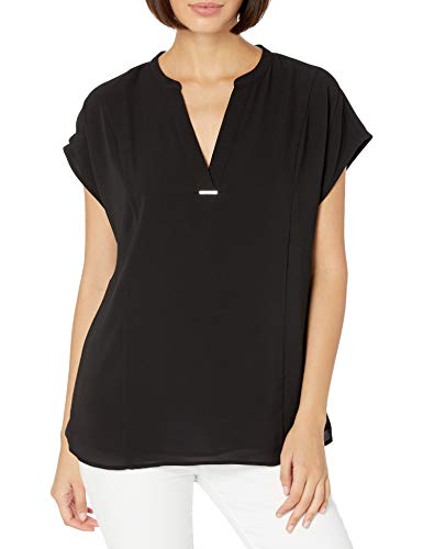 Calvin Klein Women's Short Sleeve V Neck Shirt, Black, Medium