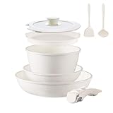 BECIGAR 8pcs Ceramic Pots and Pans Set, Non Stick Cookware Set, Detachable Handle Cookware, Induction Kitchen Cooking Set with Removable Handle,Oven Safe, Induction Fast, Stackable Cookware Set