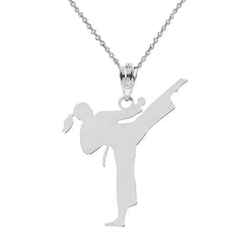 .925 Sterling Silver Personalized Name Girl Female Karate Martial Arts Sports Charm Pendant Necklace - Choice of Pendant Only or Chain Length2