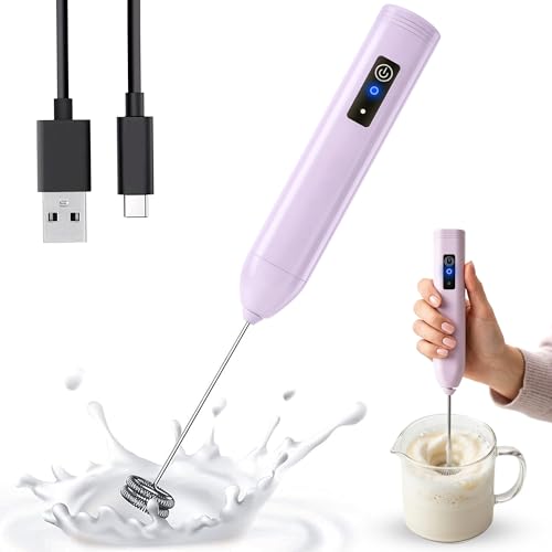 Image of GLUN Portable Coffee Frother Vibe Lavender Colour 1 Piece, Type-C Port Rechargeable Handheld Milk Frother with 2-Layer Detachable Steel Whisk, Fast Foam Maker for Latte, Cappuccino & Coffee