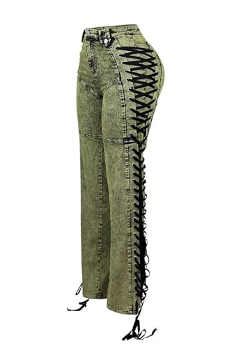 High Waisted Sexy Jeans for Women Side Tie Lace Up Stretchy Denim Pants Fall Trendy Trousers4