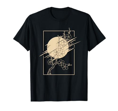 Gráfico estético japonés de sol y flor de cerezo Camiseta