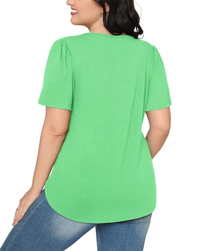 Ofeefan T Shirts For Women Summer 2024 Short Sleeve Scoop Neck Pleating Tunic Tops Aqua Xxl thumb #4