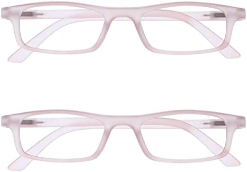 OPULIZE Ted Reading Glasses 2 Pack Narrow Lightweight Frame Matt Transparent Pink Mens Womens Scratch Resistant Spring Hinges RR17-4 +1.50