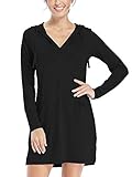 Willit Women's UPF 50+ Cover-Up Dress SPF Long Sleeve Shirt Dress Sun Protection Hiking Beach Black L