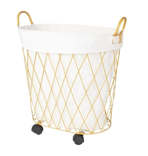 Panier à linge sale en métal doré 45,5x47 cm avec roulettes et sac amovible