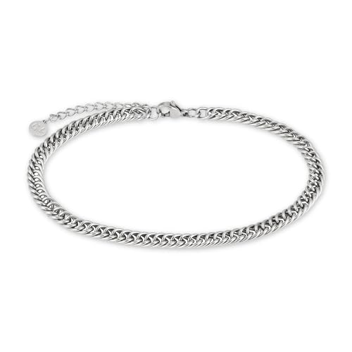 GD GOOD.designs Tobillera para mujeres en plata - Tobillera impermeable ajustable (22-27 cm) I Joyas de tobillo de acero inoxidable plateado para mujeres