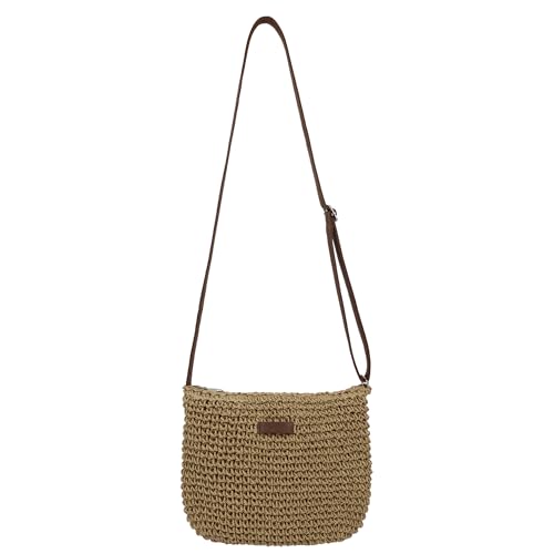 Youjaree Bolsa tiracolo de palha para mulheres, feita à mão, de tecido, para férias, bolsa de ombro para o verão, Caqui